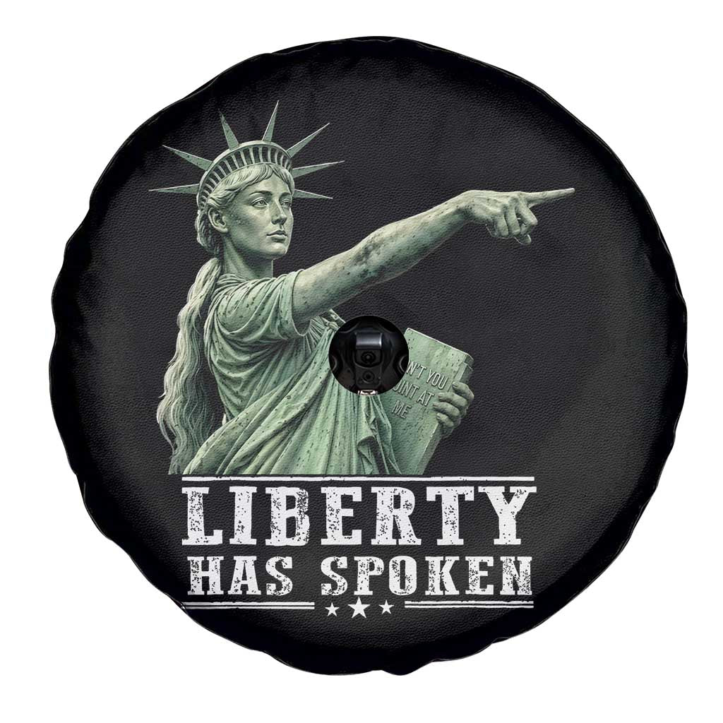 Liberty Has Spoken Pointing Statue Parody Spare Tire Cover Funny Sarcastic Basketball Sports Viral Meme Americana
