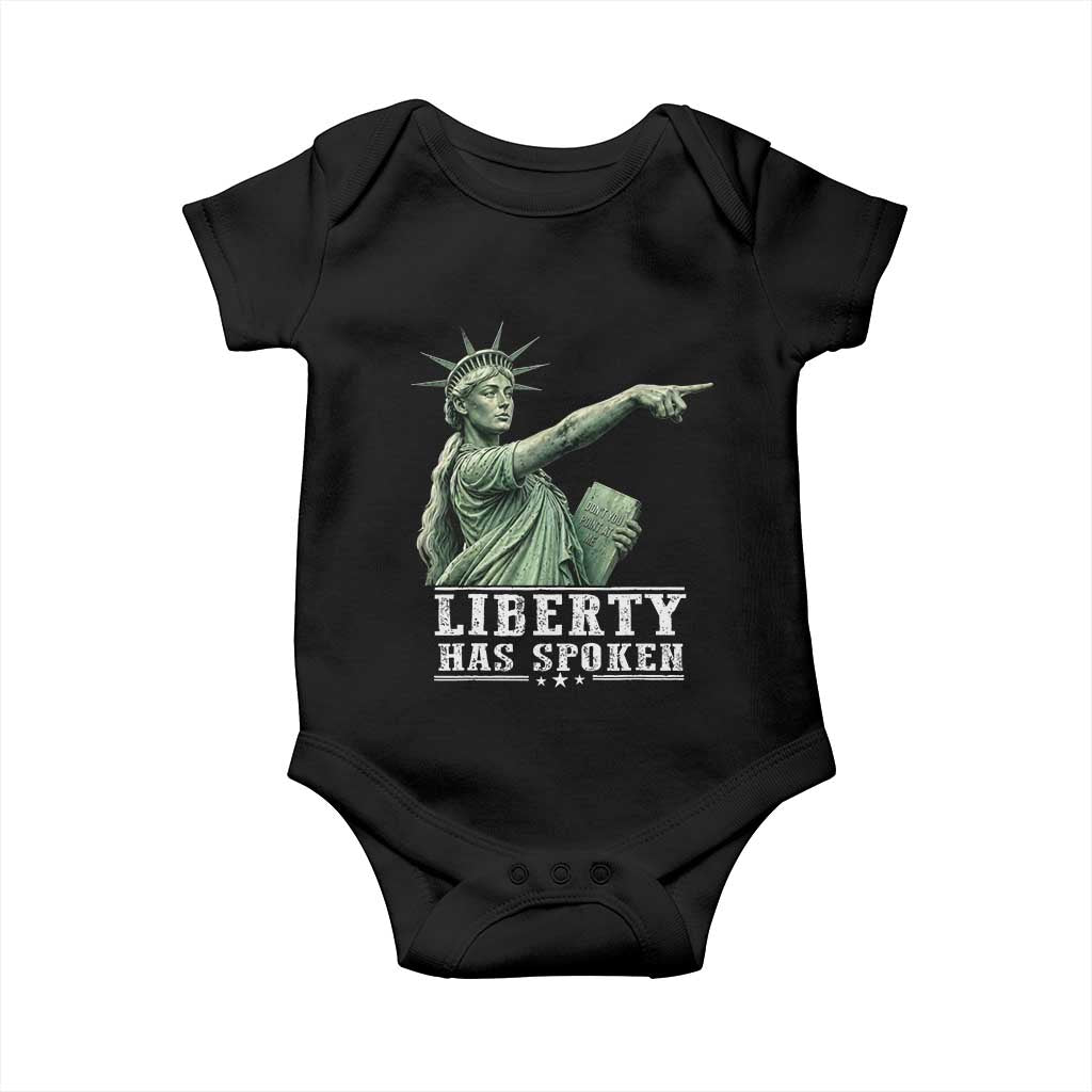Liberty Has Spoken Pointing Statue Parody Baby Onesie Funny Sarcastic Basketball Sports Viral Meme Americana