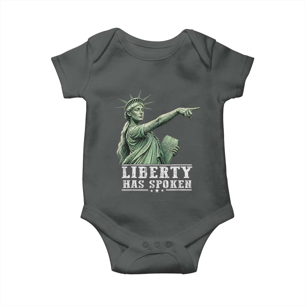 Liberty Has Spoken Pointing Statue Parody Baby Onesie Funny Sarcastic Basketball Sports Viral Meme Americana