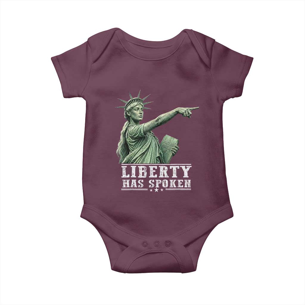 Liberty Has Spoken Pointing Statue Parody Baby Onesie Funny Sarcastic Basketball Sports Viral Meme Americana