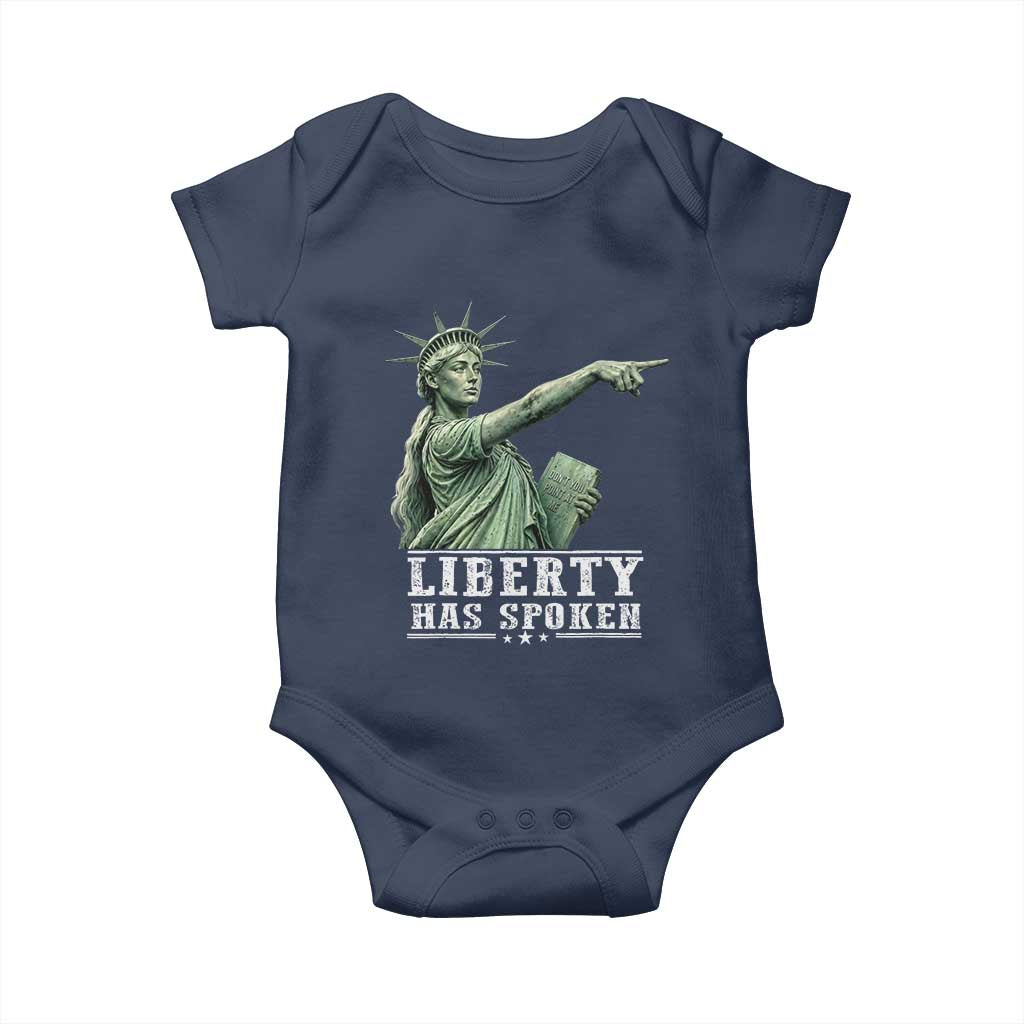 Liberty Has Spoken Pointing Statue Parody Baby Onesie Funny Sarcastic Basketball Sports Viral Meme Americana