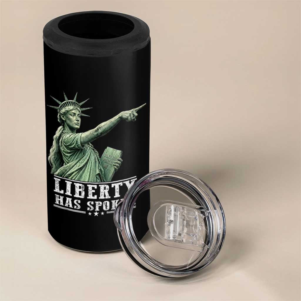 Liberty Has Spoken Pointing Statue Parody 4 in 1 Can Cooler Tumbler Funny Sarcastic Basketball Sports Viral Meme Americana