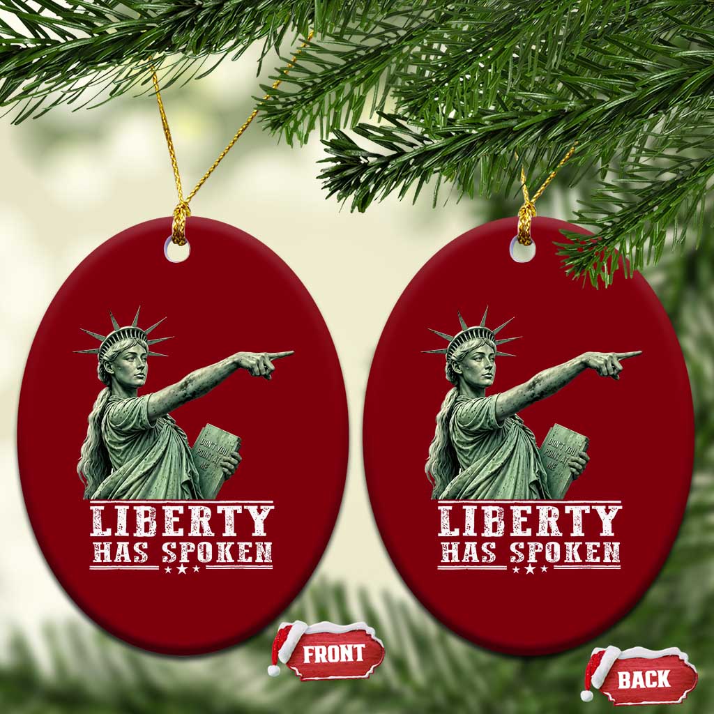 Liberty Has Spoken Pointing Statue Parody Ceramic Ornament Funny Sarcastic Basketball Sports Viral Meme Americana