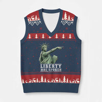 Liberty Has Spoken Pointing Statue Parody V-Neck Knit Sweater Vest Funny Sarcastic Basketball Sports Viral Meme Americana