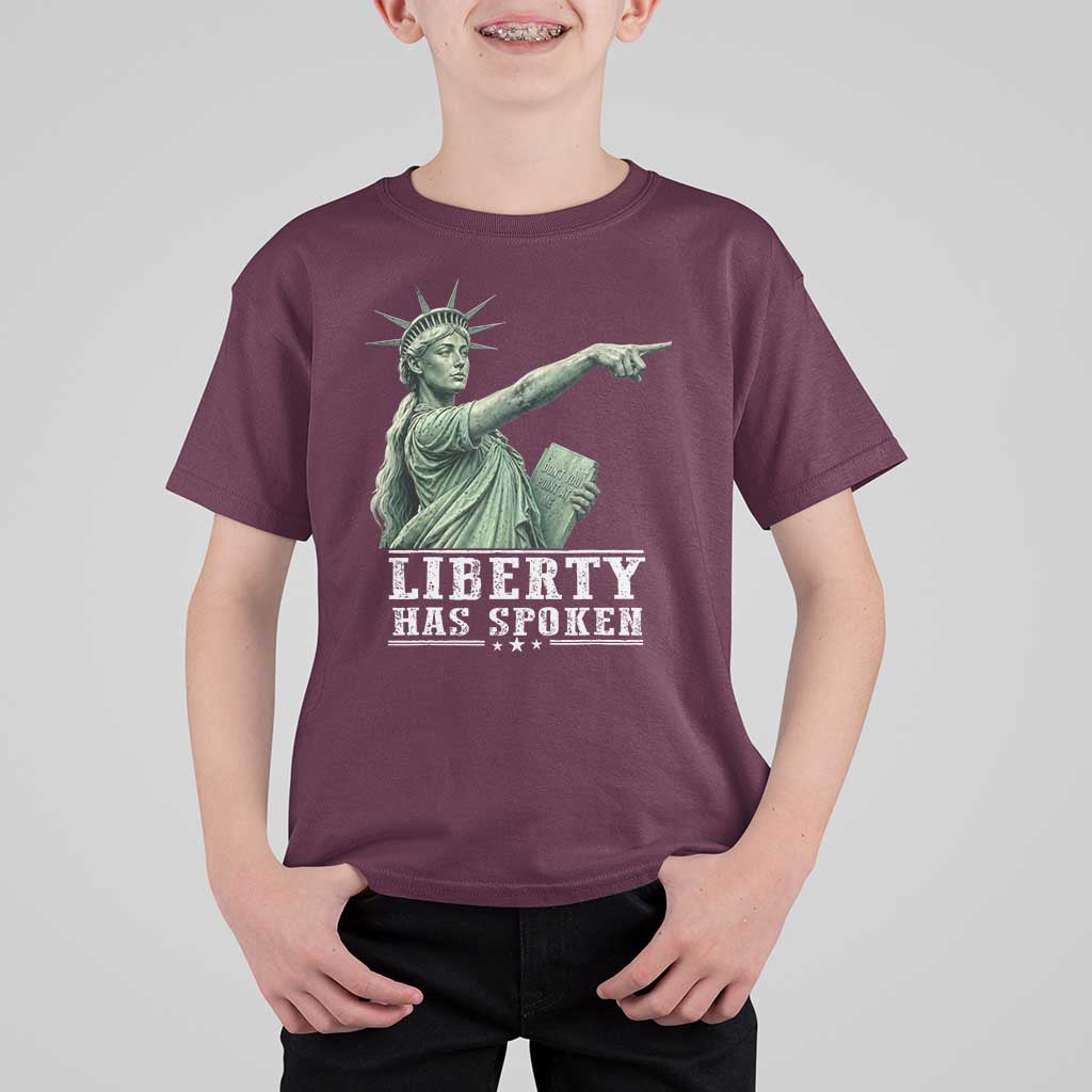 Liberty Has Spoken Pointing Statue Parody T Shirt For Kid Funny Sarcastic Basketball Sports Viral Meme Americana