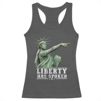 Liberty Has Spoken Pointing Statue Parody Racerback Tank Top Funny Sarcastic Basketball Sports Viral Meme Americana