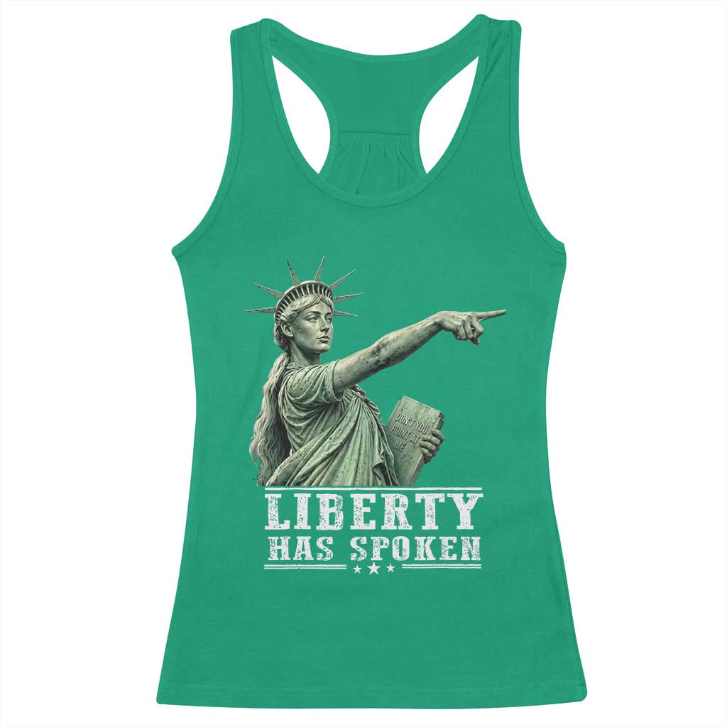 Liberty Has Spoken Pointing Statue Parody Racerback Tank Top Funny Sarcastic Basketball Sports Viral Meme Americana