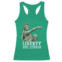 Liberty Has Spoken Pointing Statue Parody Racerback Tank Top Funny Sarcastic Basketball Sports Viral Meme Americana