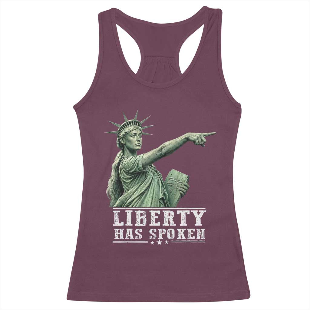 Liberty Has Spoken Pointing Statue Parody Racerback Tank Top Funny Sarcastic Basketball Sports Viral Meme Americana