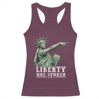 Liberty Has Spoken Pointing Statue Parody Racerback Tank Top Funny Sarcastic Basketball Sports Viral Meme Americana
