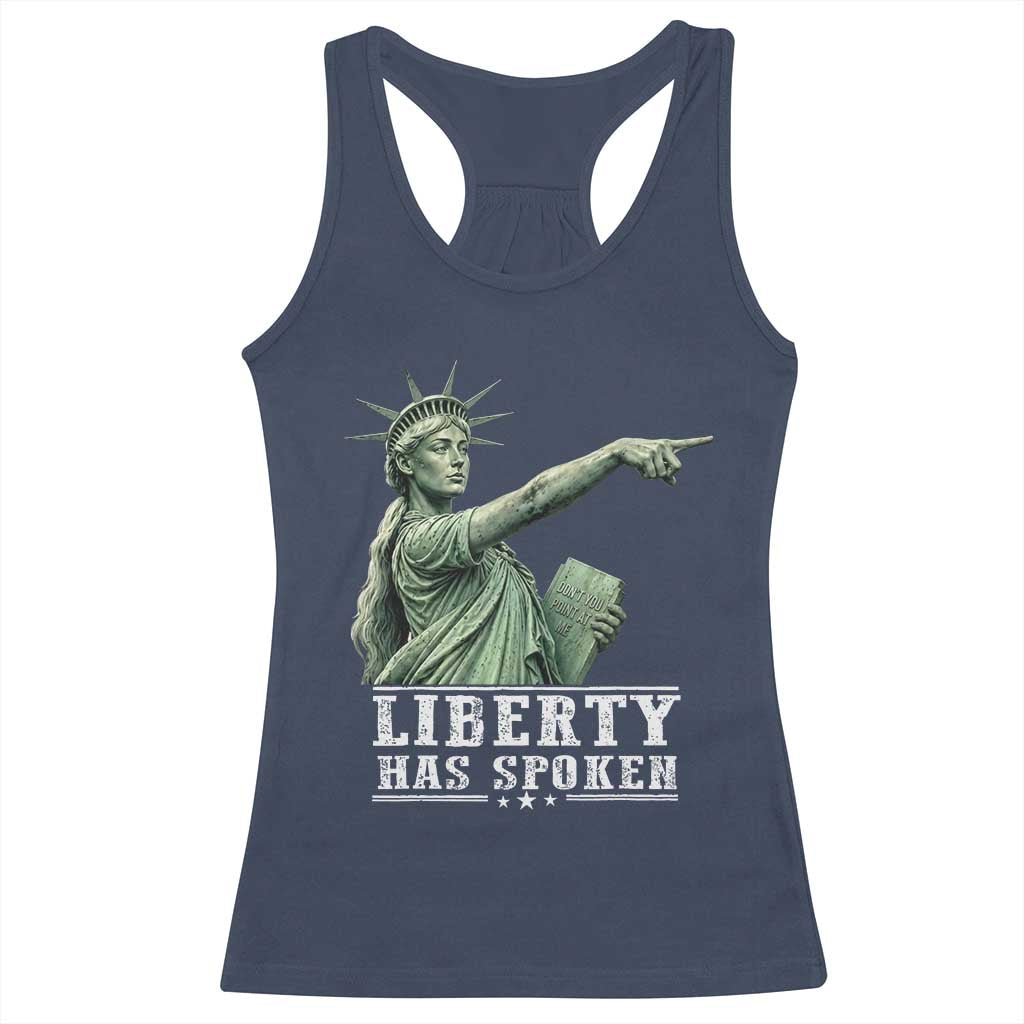 Liberty Has Spoken Pointing Statue Parody Racerback Tank Top Funny Sarcastic Basketball Sports Viral Meme Americana