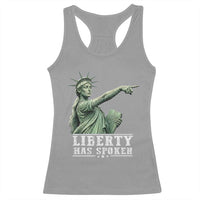 Liberty Has Spoken Pointing Statue Parody Racerback Tank Top Funny Sarcastic Basketball Sports Viral Meme Americana