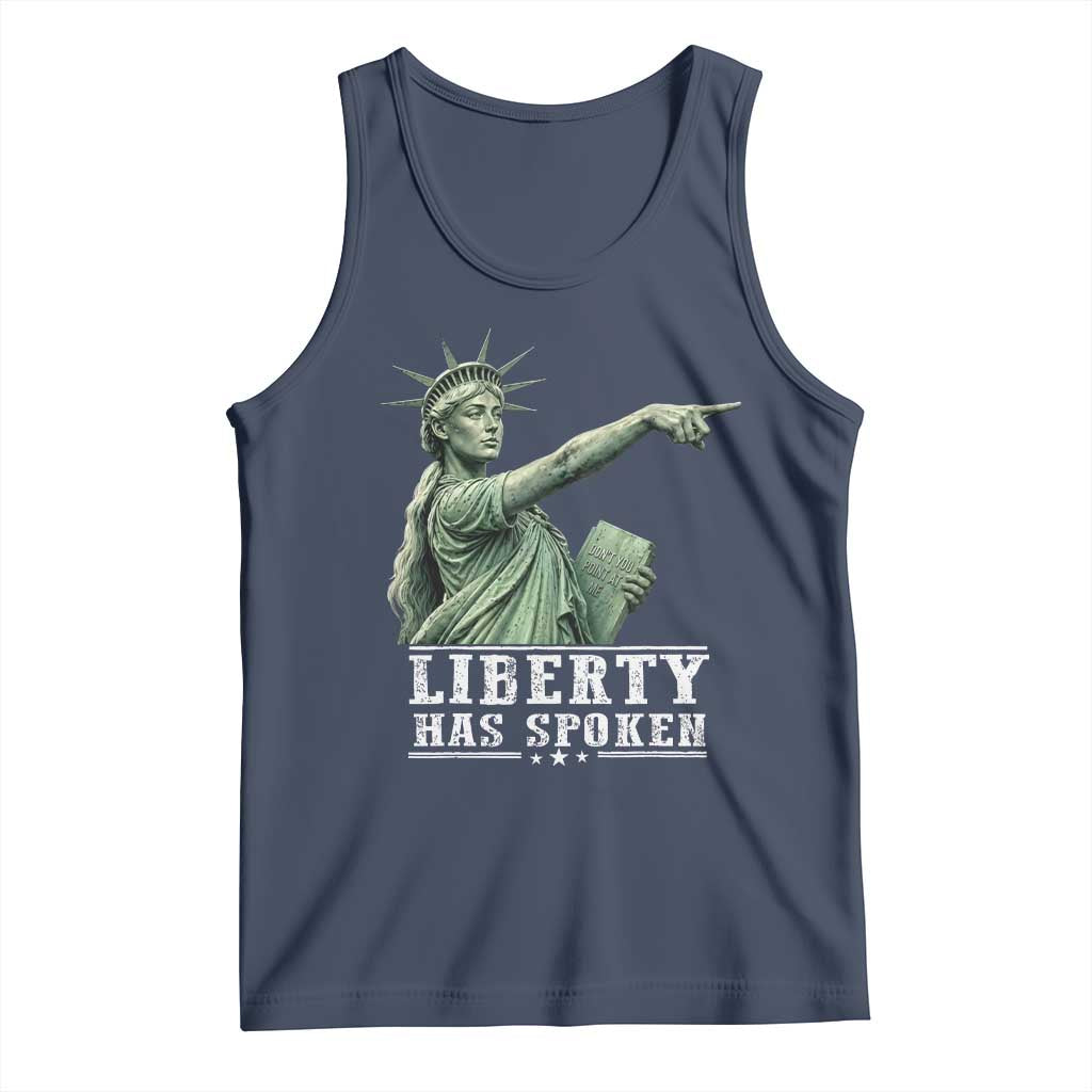 Liberty Has Spoken Pointing Statue Parody Tank Top Funny Sarcastic Basketball Sports Viral Meme Americana