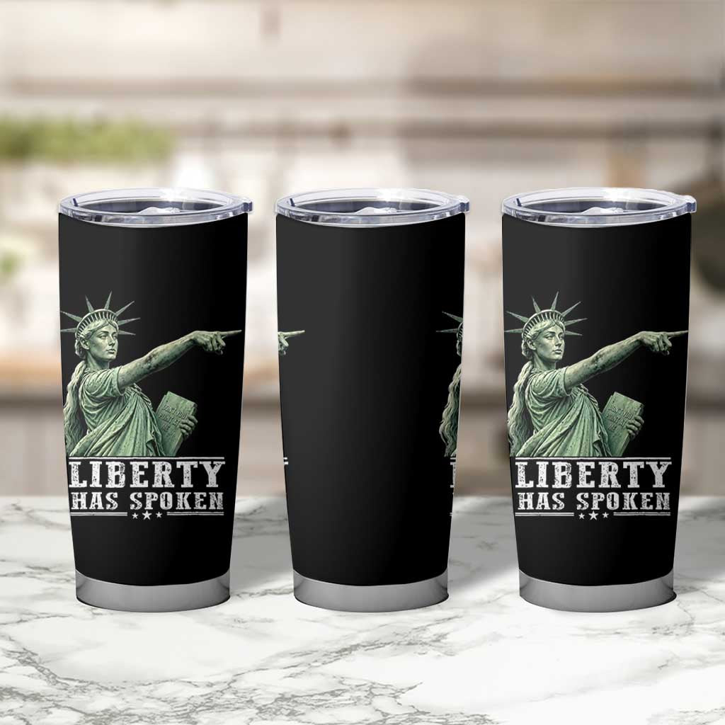Liberty Has Spoken Pointing Statue Parody Tumbler Cup Funny Sarcastic Basketball Sports Viral Meme Americana