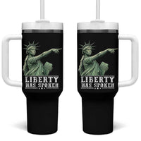 Liberty Has Spoken Pointing Statue Parody Tumbler With Handle Funny Sarcastic Basketball Sports Viral Meme Americana
