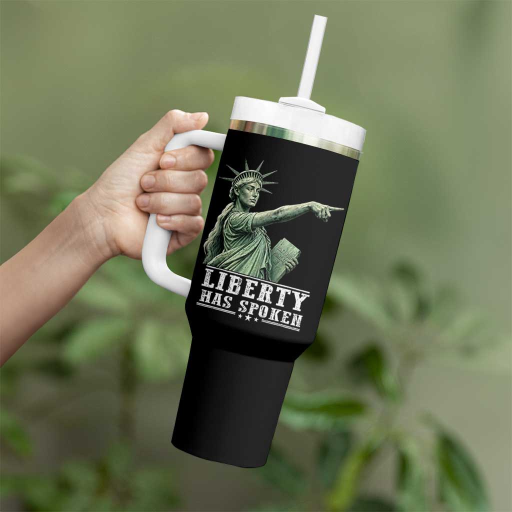 Liberty Has Spoken Pointing Statue Parody Tumbler With Handle Funny Sarcastic Basketball Sports Viral Meme Americana