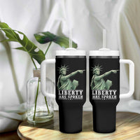 Liberty Has Spoken Pointing Statue Parody Tumbler With Handle Funny Sarcastic Basketball Sports Viral Meme Americana