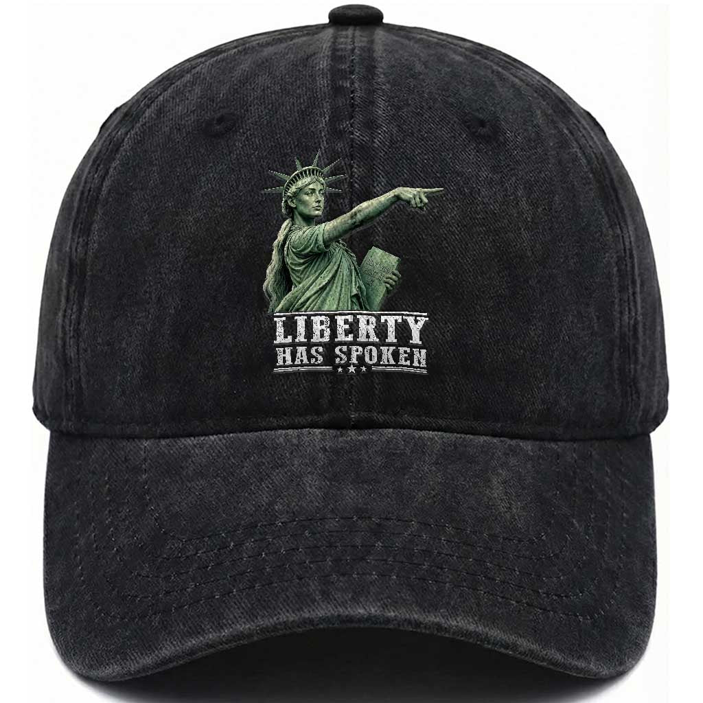 Liberty Has Spoken Pointing Statue Parody Washed Cotton Baseball Cap Funny Sarcastic Basketball Sports Viral Meme Americana
