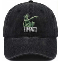 Liberty Has Spoken Pointing Statue Parody Washed Cotton Baseball Cap Funny Sarcastic Basketball Sports Viral Meme Americana