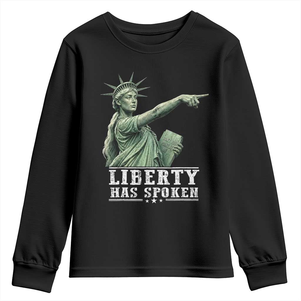 Liberty Has Spoken Pointing Statue Parody Youth Sweatshirt Funny Sarcastic Basketball Sports Viral Meme Americana