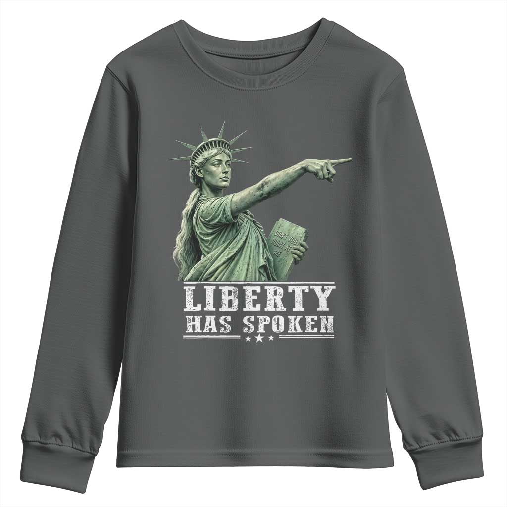 Liberty Has Spoken Pointing Statue Parody Youth Sweatshirt Funny Sarcastic Basketball Sports Viral Meme Americana
