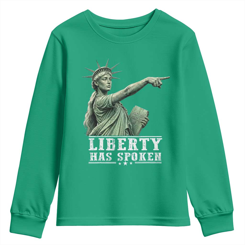 Liberty Has Spoken Pointing Statue Parody Youth Sweatshirt Funny Sarcastic Basketball Sports Viral Meme Americana