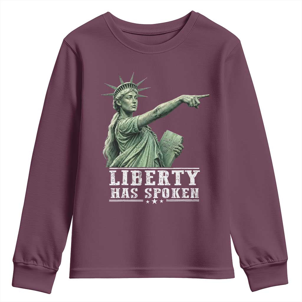 Liberty Has Spoken Pointing Statue Parody Youth Sweatshirt Funny Sarcastic Basketball Sports Viral Meme Americana