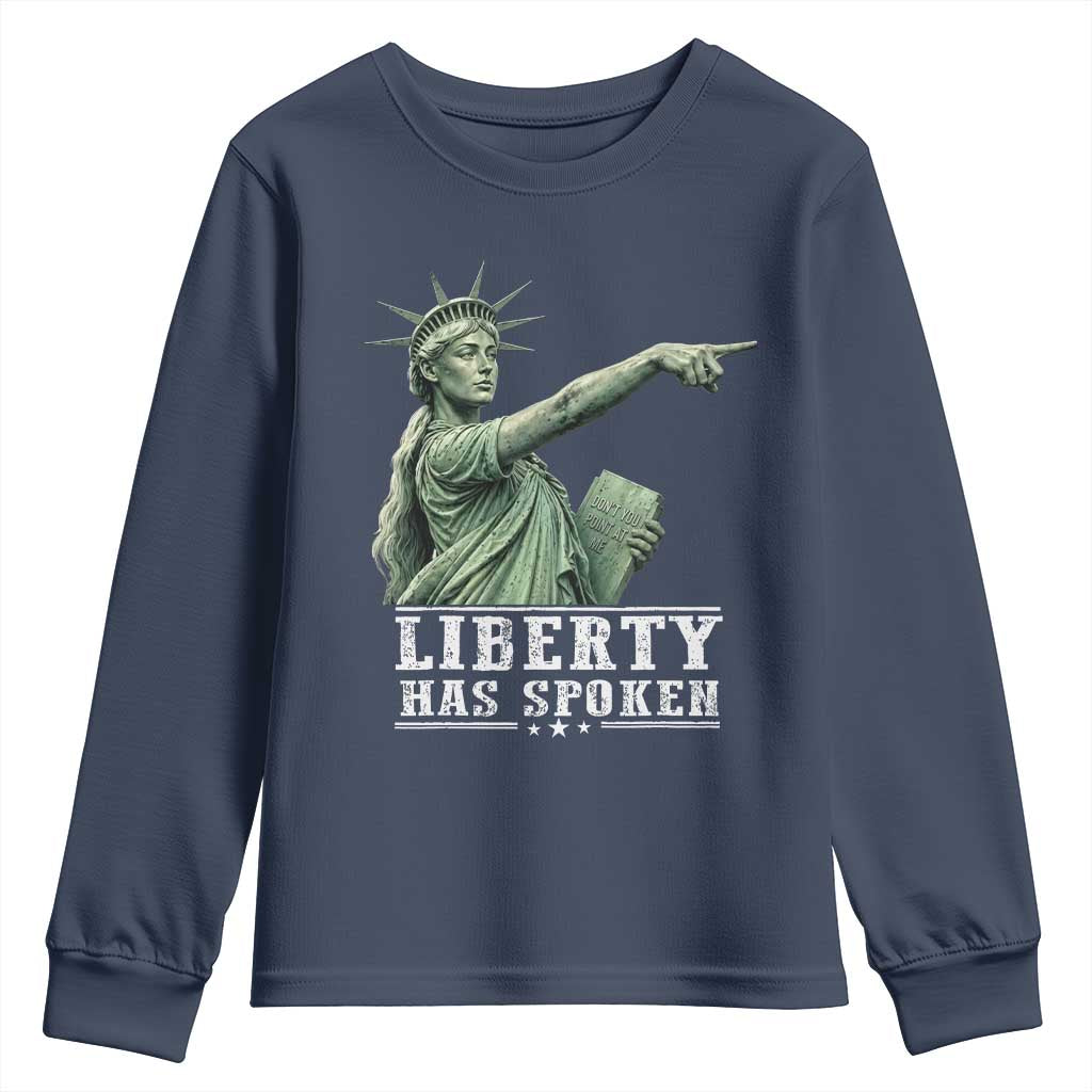 Liberty Has Spoken Pointing Statue Parody Youth Sweatshirt Funny Sarcastic Basketball Sports Viral Meme Americana