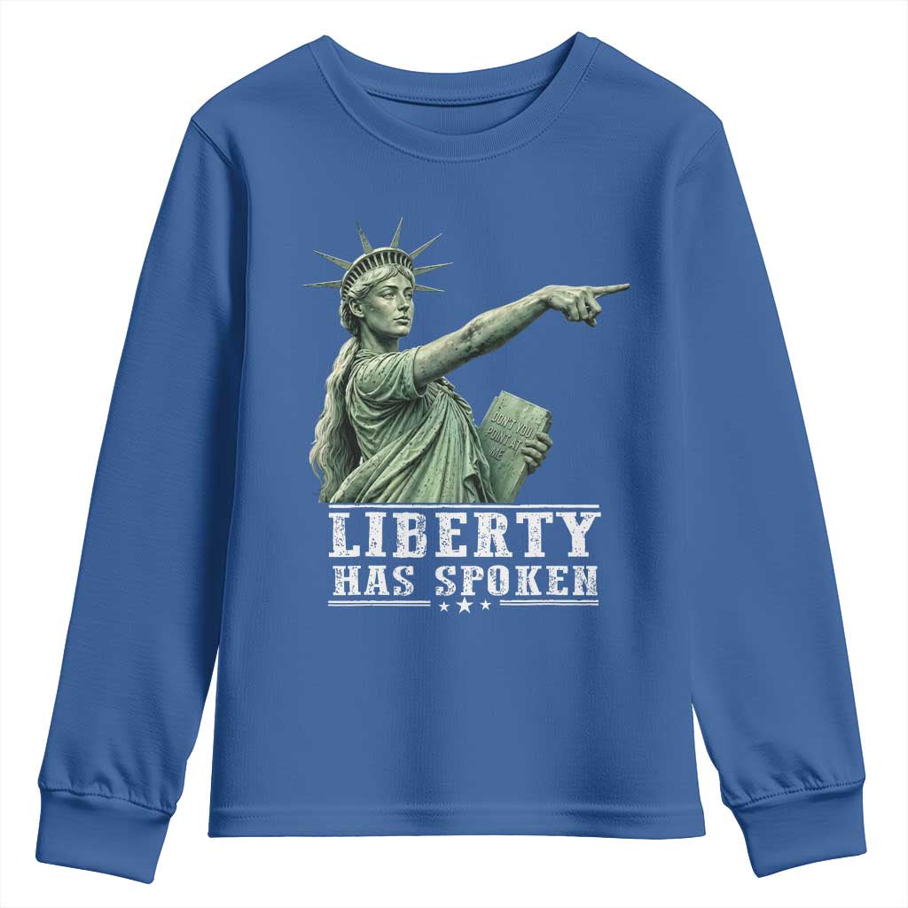 Liberty Has Spoken Pointing Statue Parody Youth Sweatshirt Funny Sarcastic Basketball Sports Viral Meme Americana