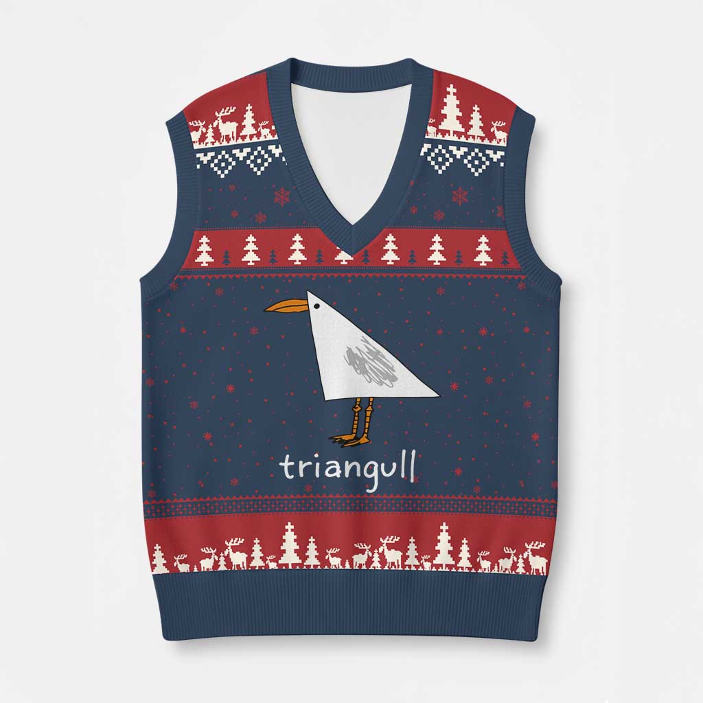 Triangull Funny Triangle Seagull Meme V-Neck Knit Sweater Vest Geometry Bird Pun Minimalist Coastal Graphic
