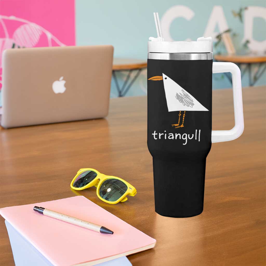 Triangull Funny Triangle Seagull Meme Tumbler With Handle Geometry Bird Pun Minimalist Coastal Graphic