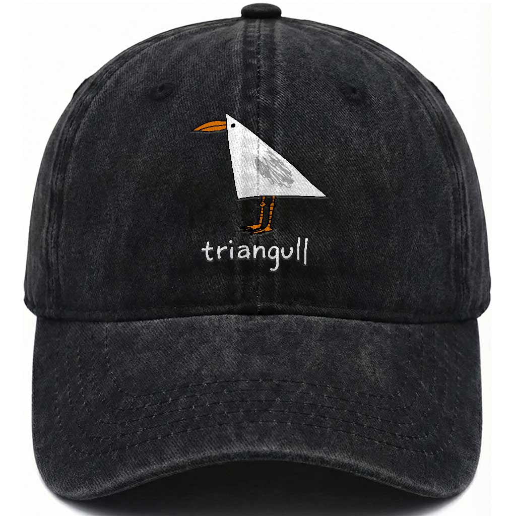 Triangull Funny Triangle Seagull Meme Washed Cotton Baseball Cap Geometry Bird Pun Minimalist Coastal Graphic
