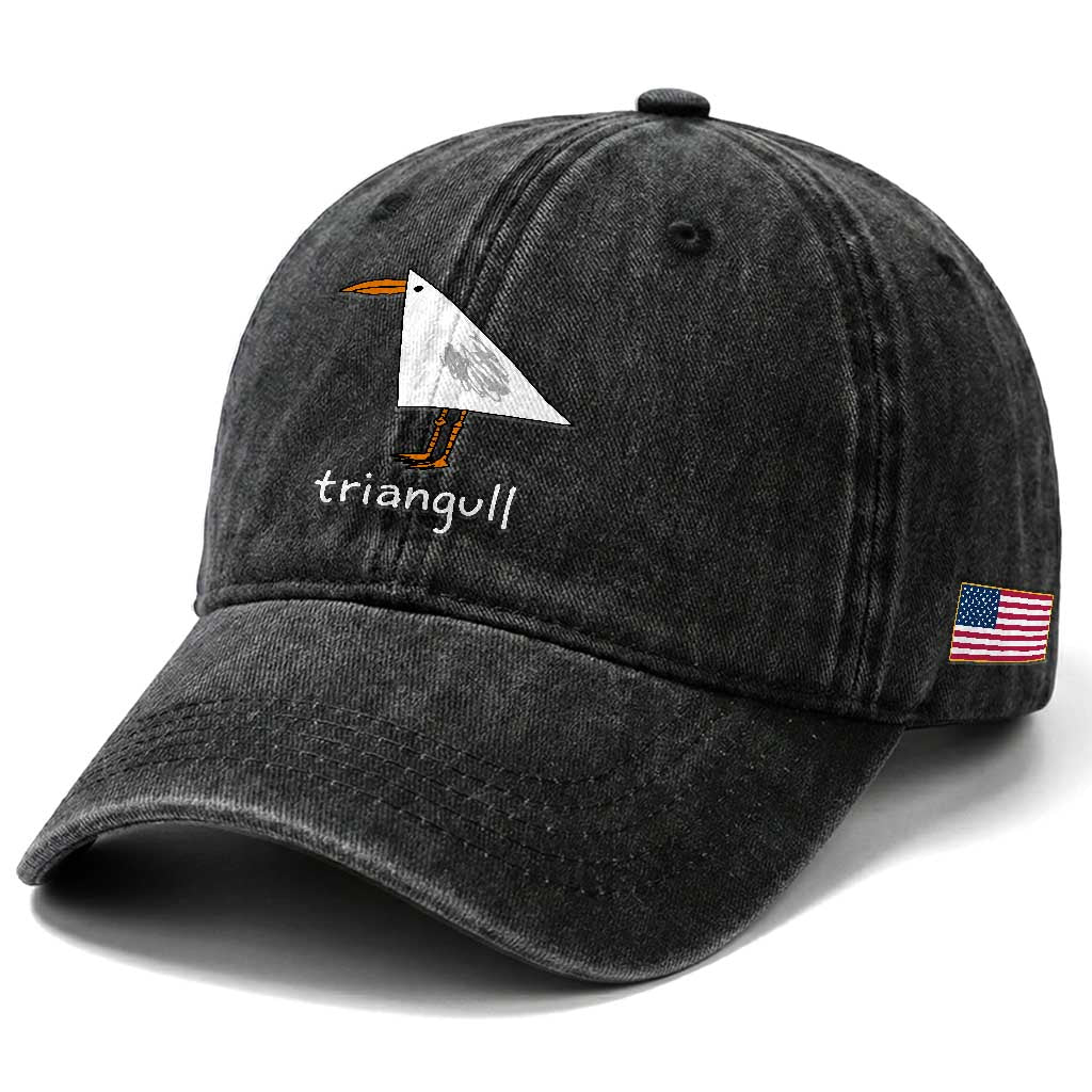 Triangull Funny Triangle Seagull Meme Washed Cotton Baseball Cap Geometry Bird Pun Minimalist Coastal Graphic
