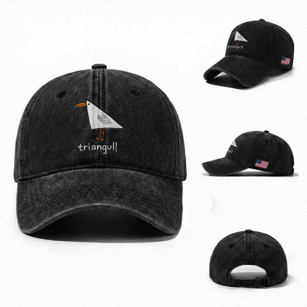Triangull Funny Triangle Seagull Meme Washed Cotton Baseball Cap Geometry Bird Pun Minimalist Coastal Graphic