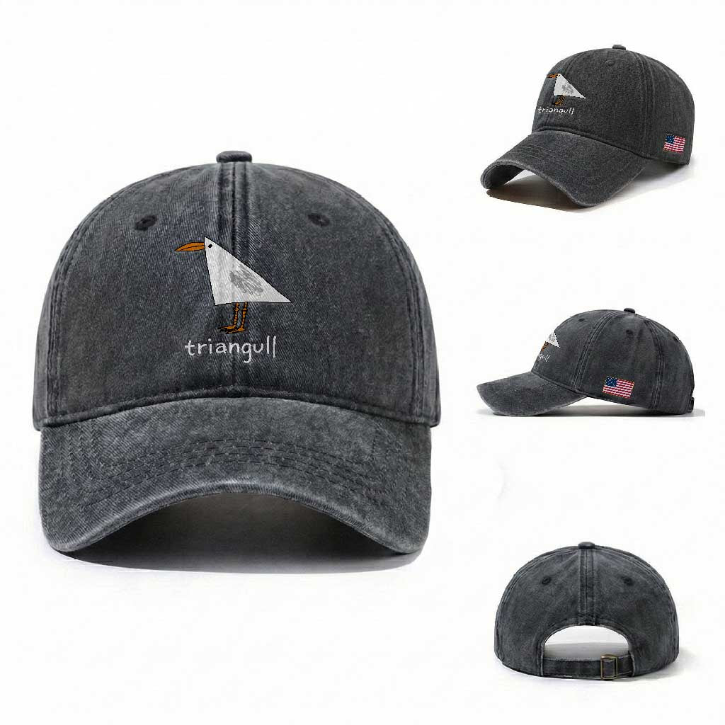 Triangull Funny Triangle Seagull Meme Washed Cotton Baseball Cap Geometry Bird Pun Minimalist Coastal Graphic
