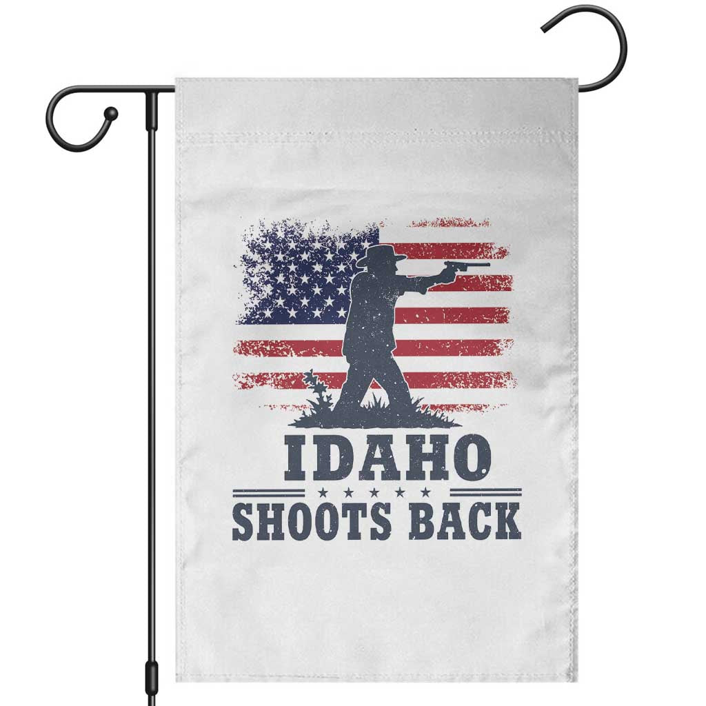 Idaho Shoots Back Distressed American Flag Garden Flag Cowboy Gunslinger Graphic