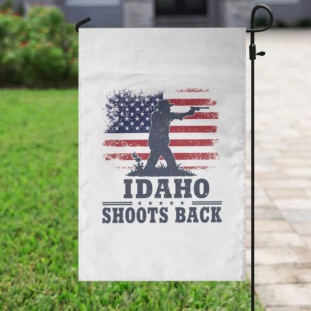 Idaho Shoots Back Distressed American Flag Garden Flag Cowboy Gunslinger Graphic