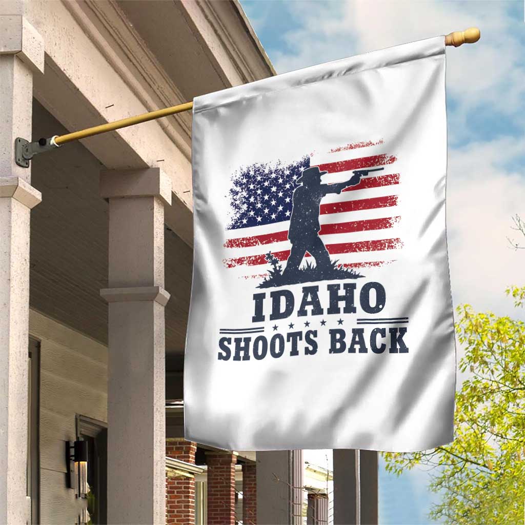 Idaho Shoots Back Distressed American Flag Garden Flag Cowboy Gunslinger Graphic