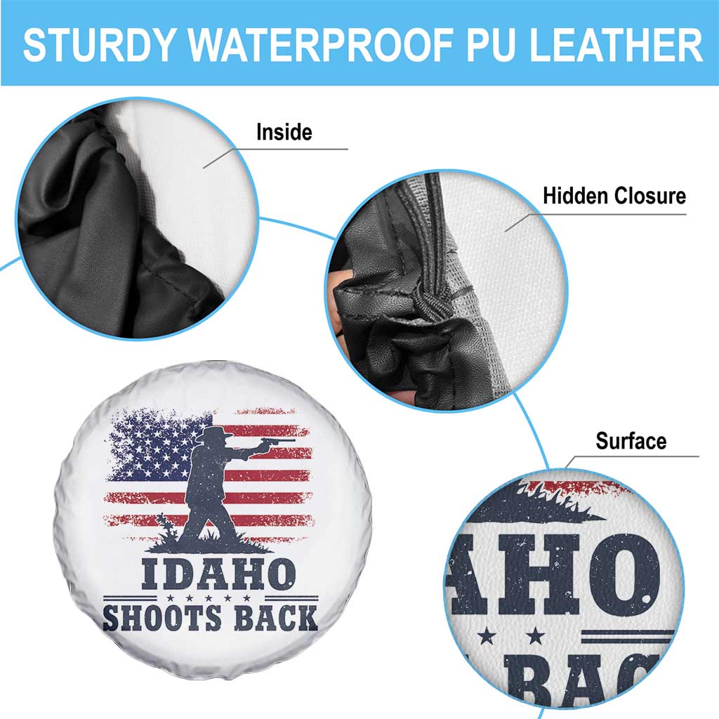 Idaho Shoots Back Distressed American Flag Spare Tire Cover Cowboy Gunslinger Graphic