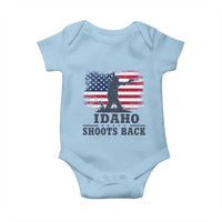 Idaho Shoots Back Distressed American Flag Baby Onesie Cowboy Gunslinger Graphic