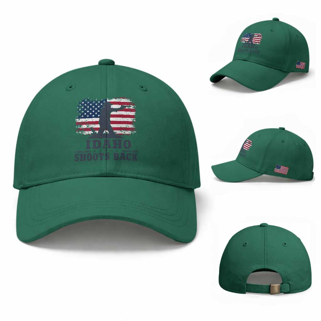 Idaho Shoots Back Distressed American Flag Baseball Cap Cowboy Gunslinger Graphic