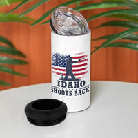 Idaho Shoots Back Distressed American Flag 4 in 1 Can Cooler Tumbler Cowboy Gunslinger Graphic