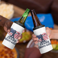 Idaho Shoots Back Distressed American Flag 4 in 1 Can Cooler Tumbler Cowboy Gunslinger Graphic