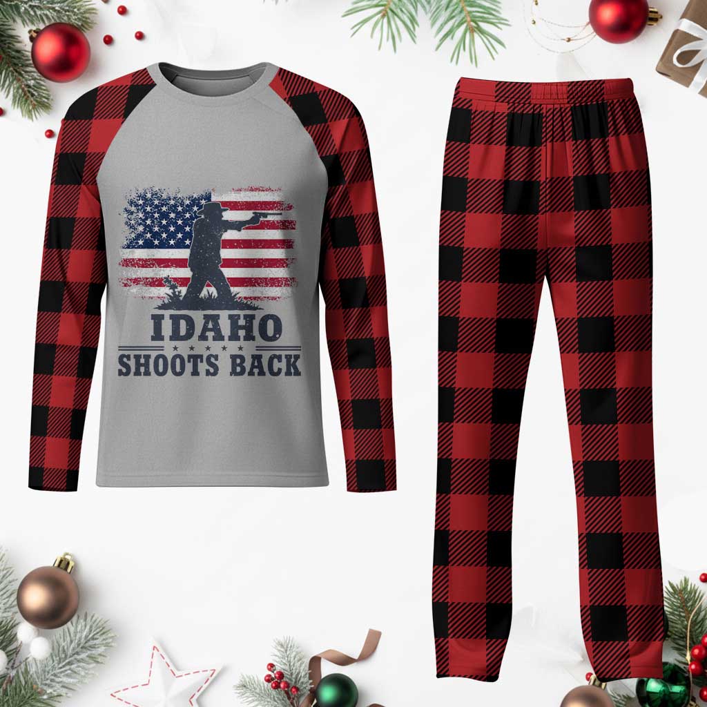 Idaho Shoots Back Distressed American Flag Plaid Pajama Set Cowboy Gunslinger Graphic