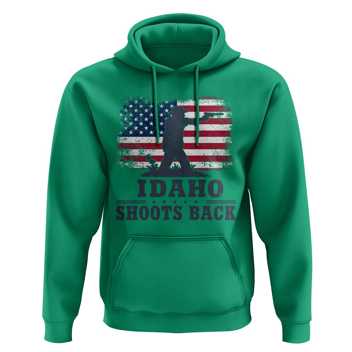 Idaho Shoots Back Distressed American Flag Hoodie Cowboy Gunslinger Graphic