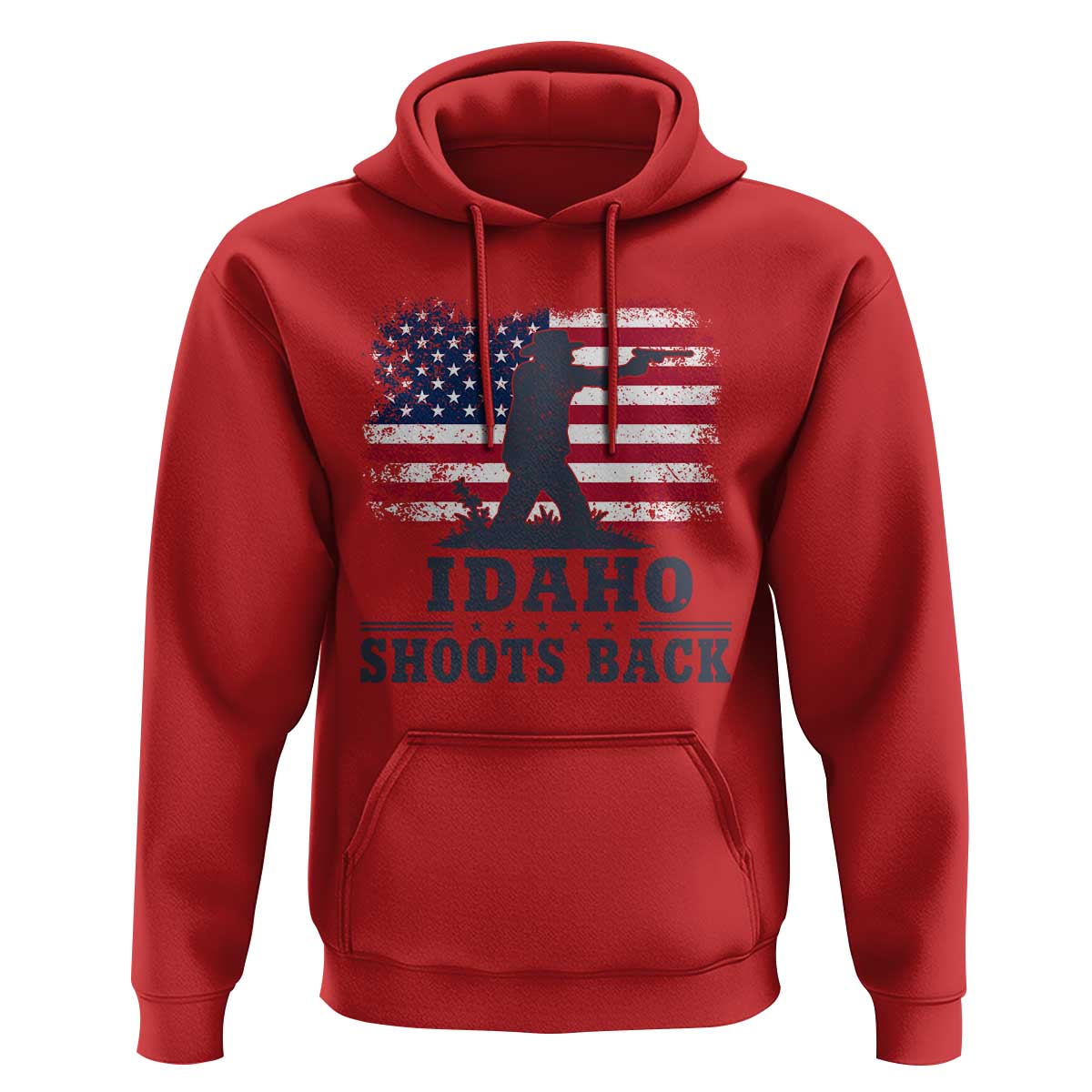 Idaho Shoots Back Distressed American Flag Hoodie Cowboy Gunslinger Graphic