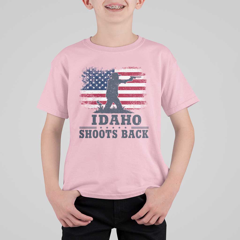 Idaho Shoots Back Distressed American Flag T Shirt For Kid Cowboy Gunslinger Graphic