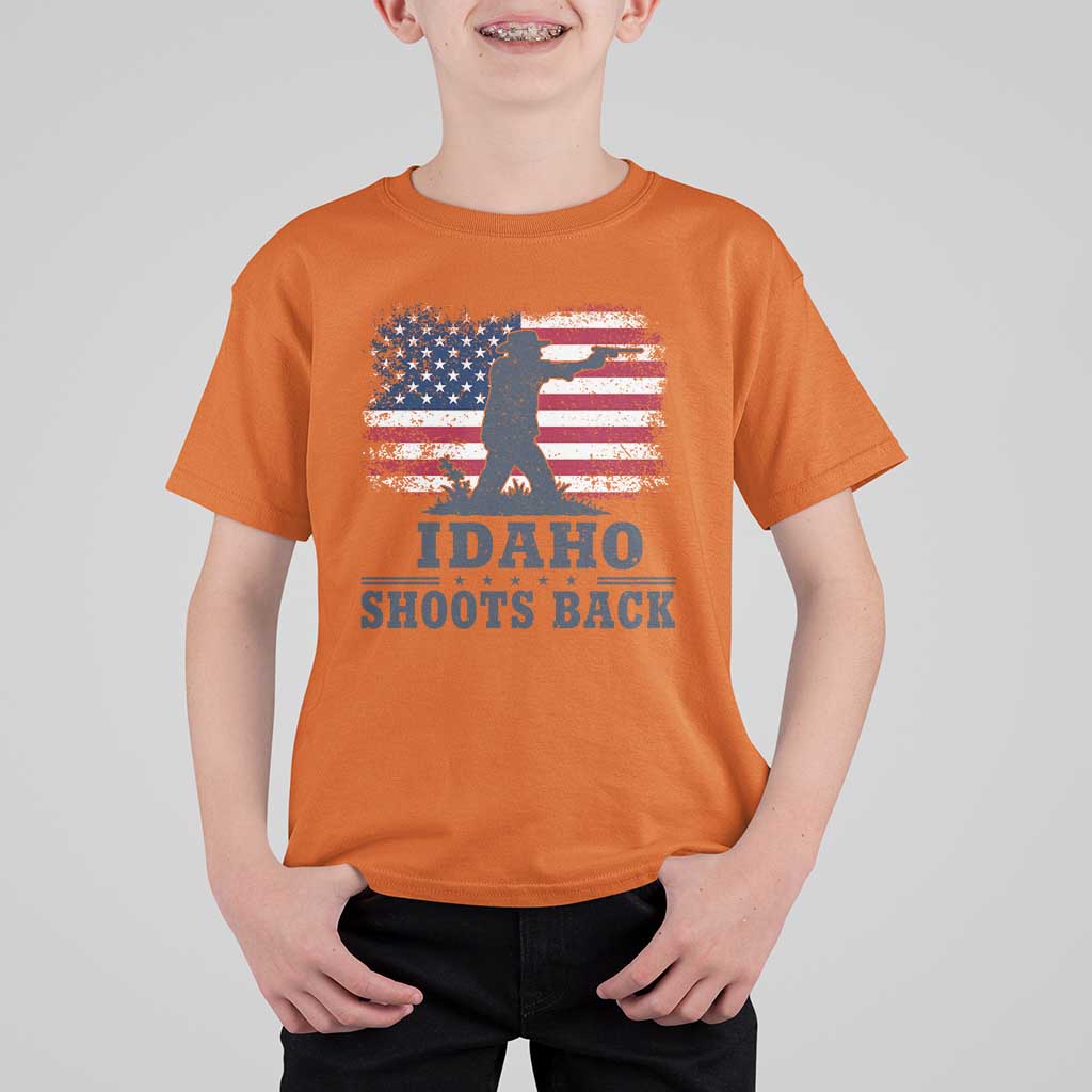 Idaho Shoots Back Distressed American Flag T Shirt For Kid Cowboy Gunslinger Graphic