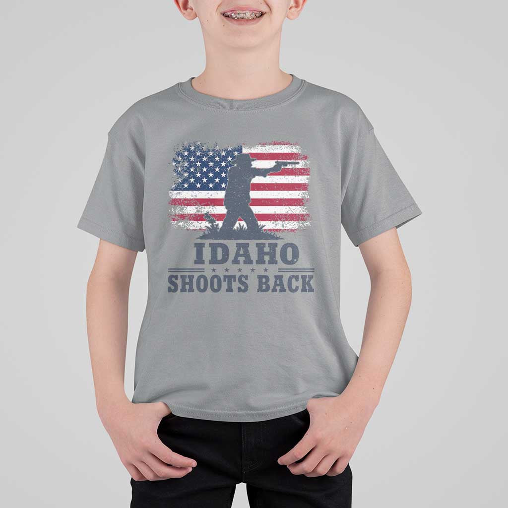 Idaho Shoots Back Distressed American Flag T Shirt For Kid Cowboy Gunslinger Graphic