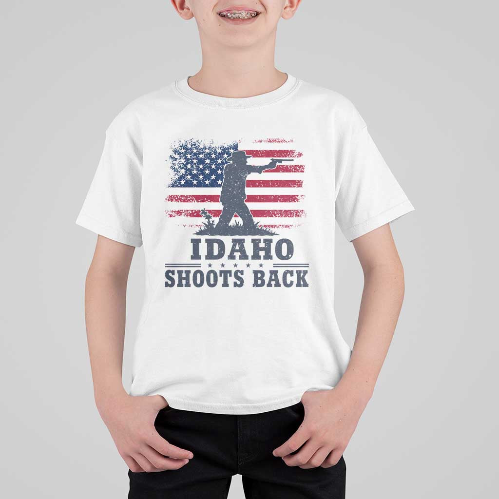 Idaho Shoots Back Distressed American Flag T Shirt For Kid Cowboy Gunslinger Graphic
